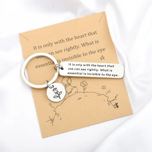 Vista 3 de WUSUANED Llavero con cita de príncipe pequeño, regalos inspiradores, corazón que puede ver correctamente el regalo esencial para los amantes