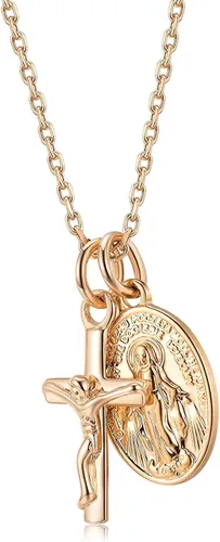 Vista 8 de AllenCOCO Collar de oro para mujer y niña plisado delicado y simple collar de gargantilla con dije de círculo entrelazado cruz de Virgen María No es