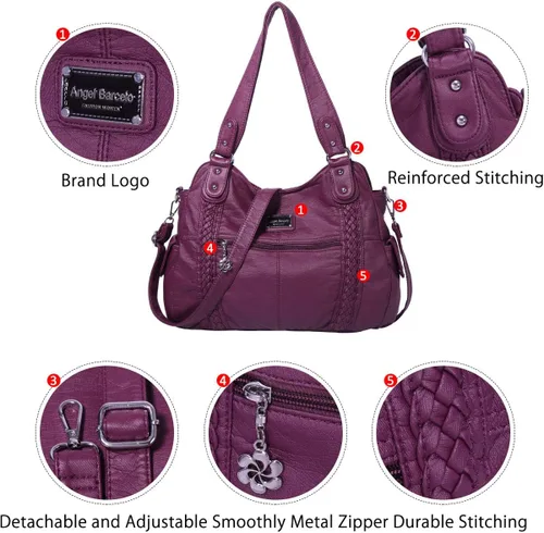 Vista 224 de Angel Barcelo - Bolsa de hombro amplia para mujer, diseño Hobo, cuero lavado