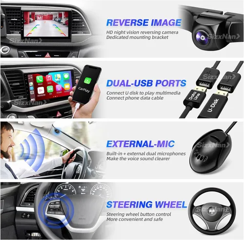 Vista 5 de para Elantra 2016 2017 2018 Android pantalla táctil compatible con Carplay inalámbrico Android Auto, radio de coche estéreo Bluetooth navegación