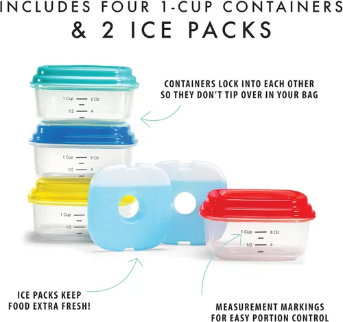 Vista 2 de Fit & Fresh Stak Paks - Juego de recipientes de 1 taza para niños, color verde