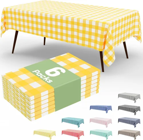 Vista 76 de Smiry Paquete de 3 Manteles Desechables de Cuadros Gingham Color Caqui - 54" x 72" Mantel de Plástico de Servicio Pesado, Cubiertas de Mesa