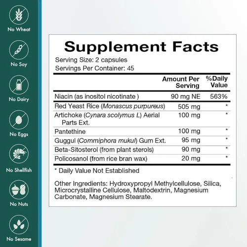 Vista 5 de Natura Health Products Suplemento Cho-Less - Promueve el metabolismo saludable de los lípidos y la salud cardiovascular, con niacina, arroz
