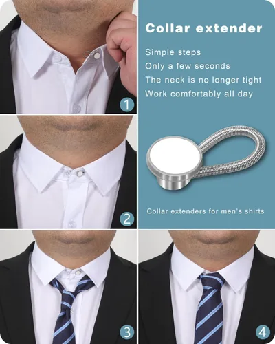 Vista 3 de Extensor de botón de cuello de camisa de 18 piezas: extensor de botón de cuello para camisa de vestir para hombre, cómodo expansor de cuello