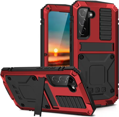 Vista 21 de Simicoo Samsung S22 - Funda de metal con protector de pantalla y protector de cámara, resistente a los golpes, con soporte, cubierta completa