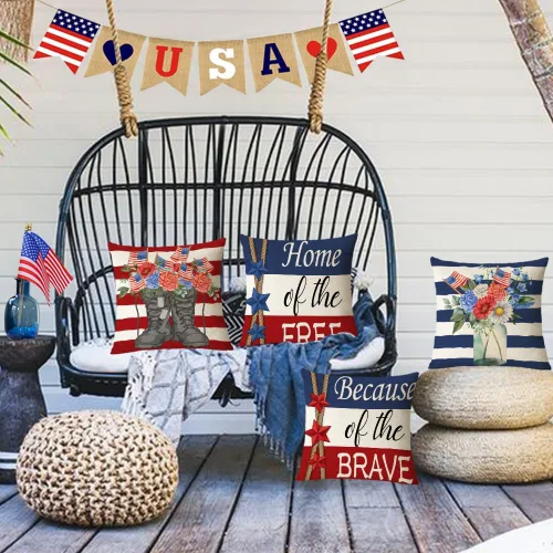 Vista 5 de YeeJu Juego de 4 fundas de almohada patrióticas de 12 x 12 pulgadas, fundas de almohada para el 4 de julio, fundas de almohada para decoración