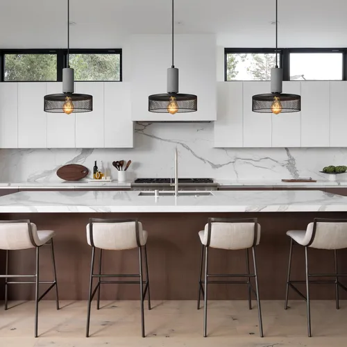 Vista 4 de Lámpara colgante con hormigón y metal negro lineal moderno industrial colgante de cemento colgante iluminación isla de cocina para dormitorio