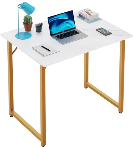 Vista 56 de PayLessHere Escritorio para computadora de 32 pulgadas Negro Escritorio de oficina con marco de metal, pies ajustables Superficie resistente