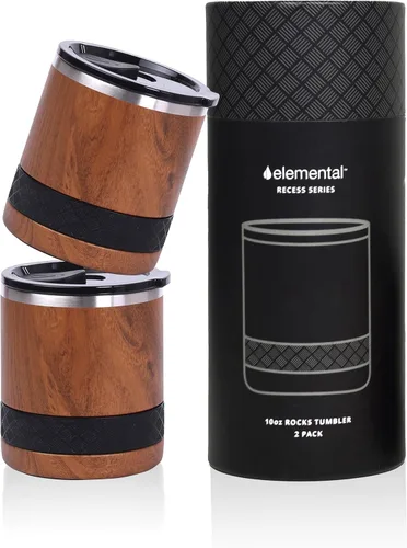 Vista 26 de Elemental Recess Vaso bajo de 10 oz, taza de acero inoxidable de triple pared con tapa de Tritan no fracturable, vaso de whisky aislado, taza
