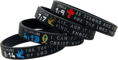 Vista 3 de Inkstone Symbols of Faith Pulseras de la Biblia con símbolos cristianos Escrituras Pulseras de goma de silicona
