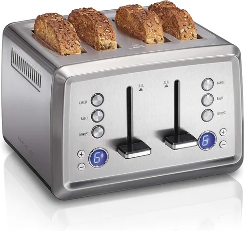 Vista 10 de Tostadora Hamilton Beach de 4 ranuras con ranuras extra anchas, ajuste para bagel, función de expulsión de pan tostado, bandeja extraíble