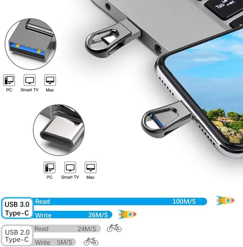 Vista 2 de 32GB Unidad flash USB C, unidad flash OTG 2 en 1 USB 3.0, unidad de memoria USB de doble Stick Pen Drive para smartphones Android con tipo-C