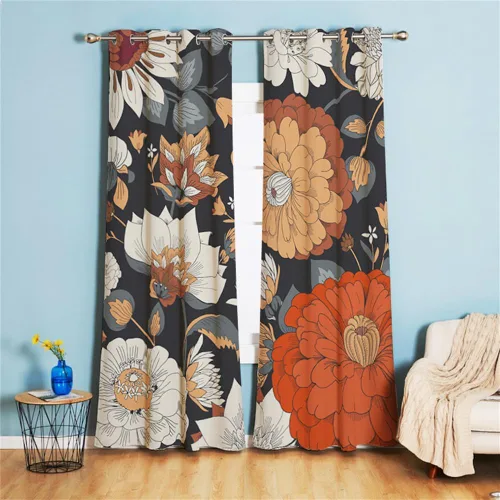 Vista 5 de Koudi Cortinas opacas con diseño de pájaros y flores, cortinas de oscurecimiento con ojales, paneles de cortina con aislamiento térmico