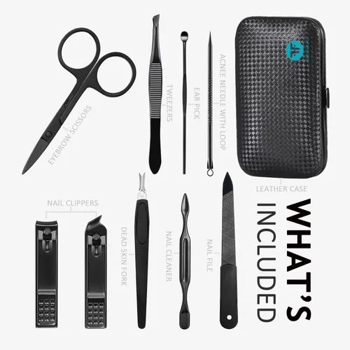 Vista 2 de HANTEKAS Juego de Manicura 9 en 1 de Acero Inoxidable, Cortaúñas Tijeras Kit de Herramientas de Pedicura - Kit de Aseo Portátil de Viaje para Azul