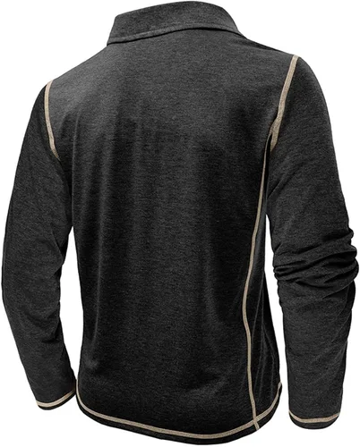 Vista 4 de Polo para hombre, manga larga, cuello clásico, algodón, botón básico, elegante, con bolsillo en el pecho