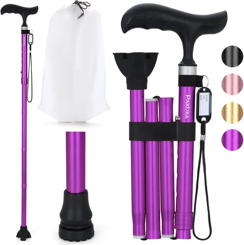 Vista 9 de Parlora Bastón plegable para caminar para mujeres/hombres - Ligero, ajustable, bastón plegable para personas mayores y adultos, ayuda de movilidad