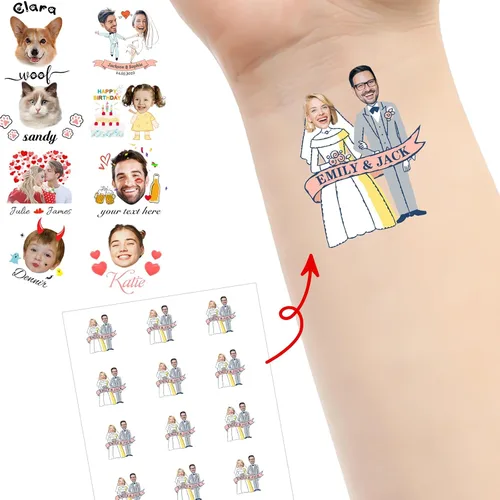 Vista 21 de Tatuajes personalizados temporales personalizados temporales con nombre, logotipo, foto facial para adultos, boda, cumpleaños, San Valentín