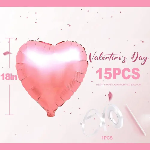 Vista 4 de Globos de aluminio en forma de corazón para decoraciones de fiesta del día de San Valentín, paquete de 15 globos de aluminio para decoraciones
