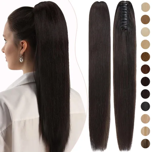 Vista 62 de Rich Choices Extensión de cola de caballo con clip de garra, cabello humano real, una pieza, extensiones de cabello largo Remy para mujer, #18P613