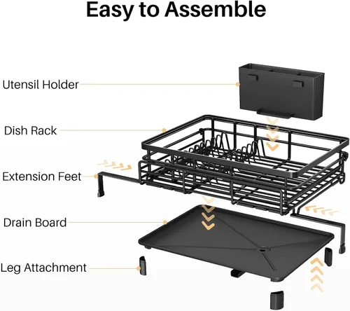 Vista 8 de Escurridor extensible para encimera de cocina, acero inoxidable, color negro