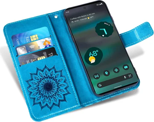 Vista 2 de Asuwish Funda de teléfono para Google Pixel 6A 5G 2022 con protector de pantalla de vidrio templado y piel de girasol, funda delgada con tapa