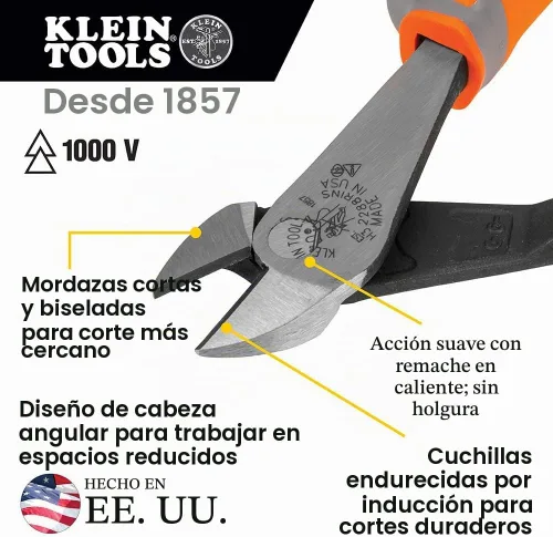 Vista 2 de Klein Tools 9419R - Juego de herramientas aisladas de 1000 V, fabricado en Estados Unidos, con cortador diagonal, alicates de punta larga y 3