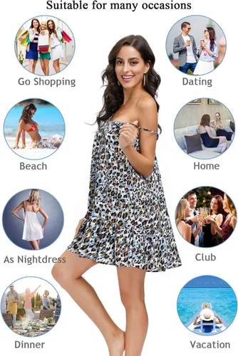 Vista 6 de COLOWANA Vestido corto con tirantes delgados para mujer cuello en V estampado floral bohemio casual verano playa con bolsillos