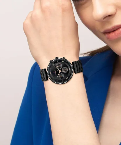 Vista 4 de Tommy Hilfiger Reloj de pulsera multifunción de cuarzo para mujer de acero inoxidable y eslabones modelo 1782390 Negro Reloj de cuarzo