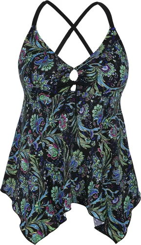 Vista 12 de Firpearl Trajes de baño tankini para mujeres, modestos y fluidos, espalda cruzada, talla plus, top de traje de baño Azul aguamarina