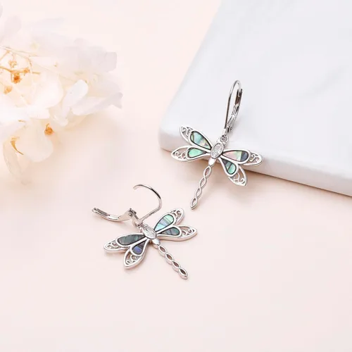 Vista 4 de Aretes colgantes de filigrana de plata de ley 925, margarita, loto, flor de rosa, piedra lunar, lágrima para mujer, nudo celta infinito, margarita
