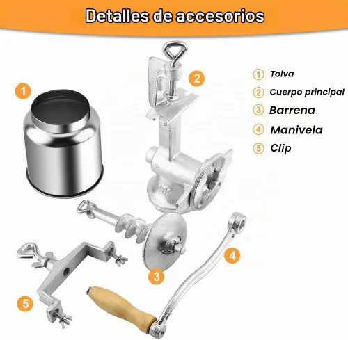 Vista 7 de Molinillo manual de grano de manivela de mano, abrazadera de mesa, molinillo de maíz, molino de hierro fundido, semillas de café, especias