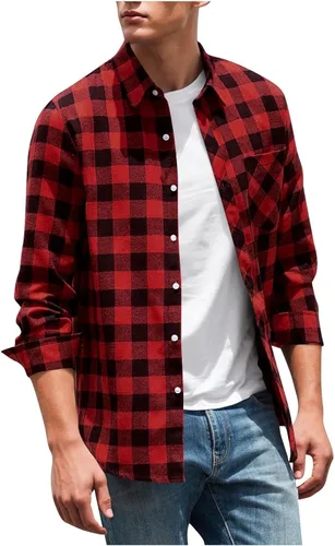 Vista 7 de Men's Plaid Button Down Shirts Long Sleeve Regular Fit Casual Tops Business Casual Outfits with Chest Pocket