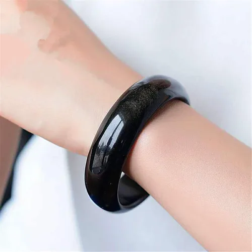 Vista 2 de Brazalete de piedra de cristal de obsidiana de oro natural AAAA diámetro interior 2.441in