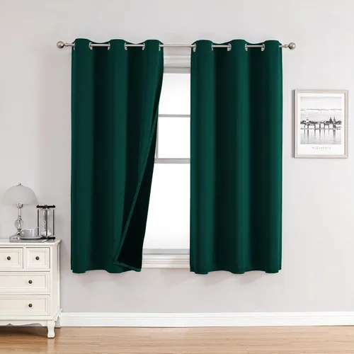 Vista 90 de ChrisDowa Cortinas 100% opacas de 63 pulgadas de largo para dormitorio con forro negro, 2 capas gruesas totalmente opacas con aislamiento térmico