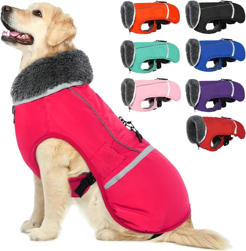 Vista 8 de QBLEEV Abrigo cálido para perro, chaqueta de invierno reflectante, impermeable, resistente al viento, ropa de cuello alto para perro para clima