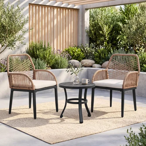 Vista 4 de NUU GARDEN 3 Pieces Outdoor Patio Bistro Set with Coffee Table,Beige