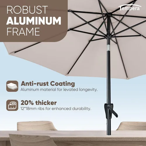 Vista 4 de Tempera Patio Market - Sombrilla de mesa para exteriores con botón de inclinación y manivela, sombrilla grande con poste resistente y toldo Beige