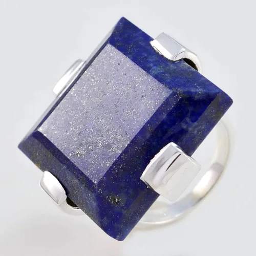 Vista 2 de Joyas Plata Gemas Genuinas Forma Cuadrada Una Piedra Lapislázuli Anillos De Plata Sólida Azul Lapislázuli Anillo De Octubre Nacimiento Libra