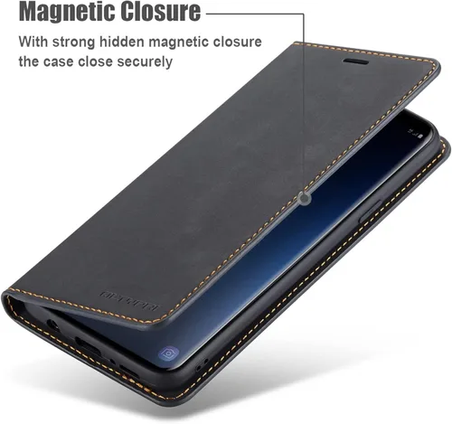 Vista 4 de QLTYPRI Funda para Samsung Galaxy S8, funda de piel sintética premium TPU parachoques con tarjetero Kickstand adsorción magnética oculta a prueba