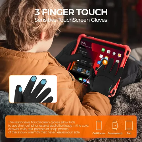 Vista 2 de rivmount Guantes de invierno cálidos para niños, pantalla táctil, impermeables, ciclismo, correr, esquí, al aire libre, clima frío para niños y niñas