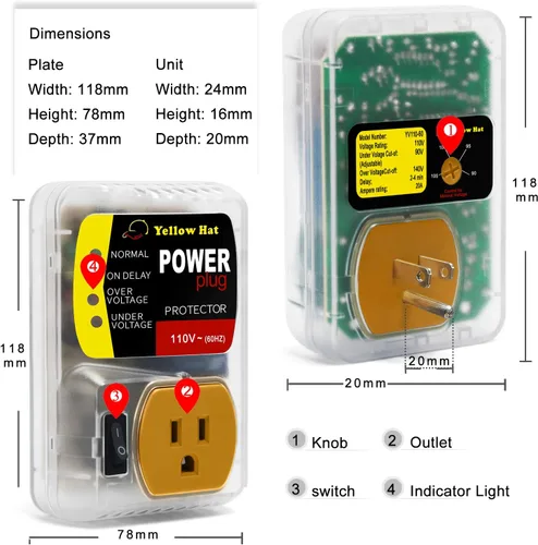 Vista 8 de Protector contra sobretensiones, Protector de voltaje para electrodomésticos del hogar, Tomacorriente de caída de voltaje 110V 15A 2200 vatios