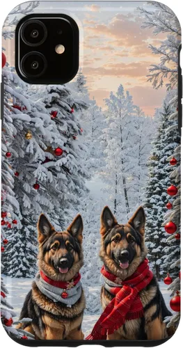 Vista 8 de iPhone 16 Lindo perro pastor alemán en paisaje nevado feliz Navidad caso