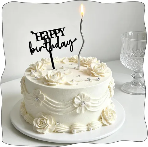 Vista 5 de Decoración negra para tartas de cumpleaños, 6 piezas acrílicas para tartas de cumpleaños, decoración de fiesta Negro