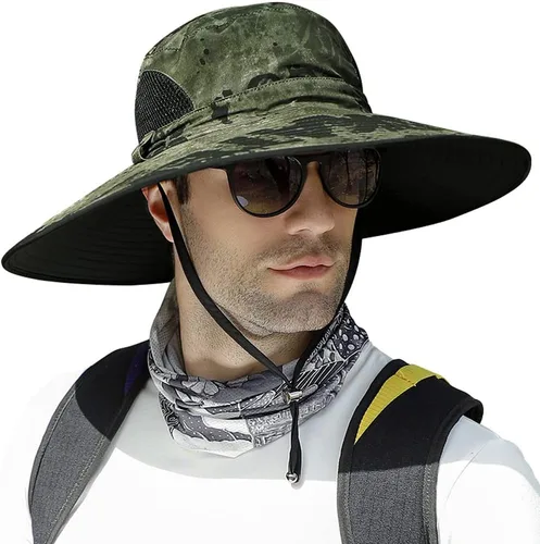 Vista 10 de 【Gran tamaño XXL y ala ancha】 Sombreros de sol para hombre, UPF50+resistente al agua: sombrero de pesca Boonie para senderismo, safari, playa, jardín