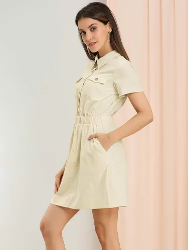 Vista 4 de Allegra K Vestido camisero de manga corta con botones y cuello de algodón para mujer