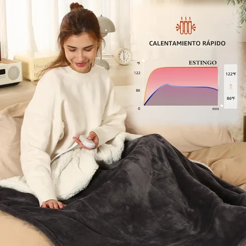 Vista 3 de ESTINGO - Manta eléctrica térmica con 5 niveles de calefacción y 4 horas de apagado automático, manta térmica de 50 x 60 pulgadas con certificación