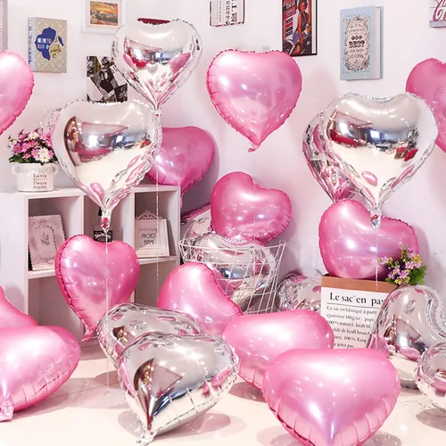 Vista 4 de 31 globos de papel de aluminio de corazón para el día de San Valentín, globos de corazón rosa y plateado con corazón rosa de 32 pulgadas, grandes