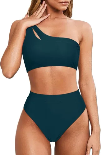 Vista 59 de MOOSLOVER Traje de baño de dos piezas con corte alto y cintura alta para mujer