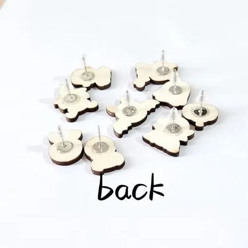 Vista 2 de 3 pares de aretes de madera para Halloween, murciélagos, calabaza, caramelo, gato negro, fantasma, calavera, aretes lindos y divertidos, regalo