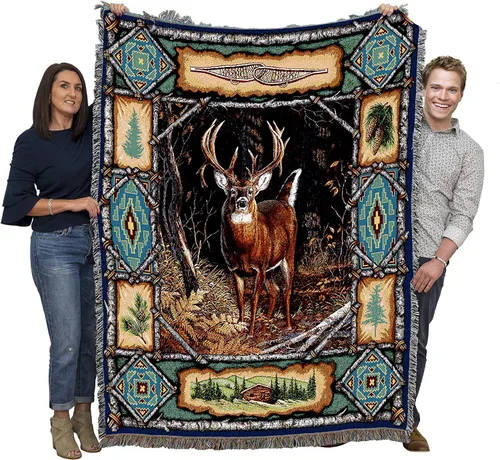 Vista 10 de Pure Country Weavers - Manta tejida con flecos, decorativa / tapete, de Antler Lodge, con diseño de osos, vida silvestre, cabaña del lago, regalo